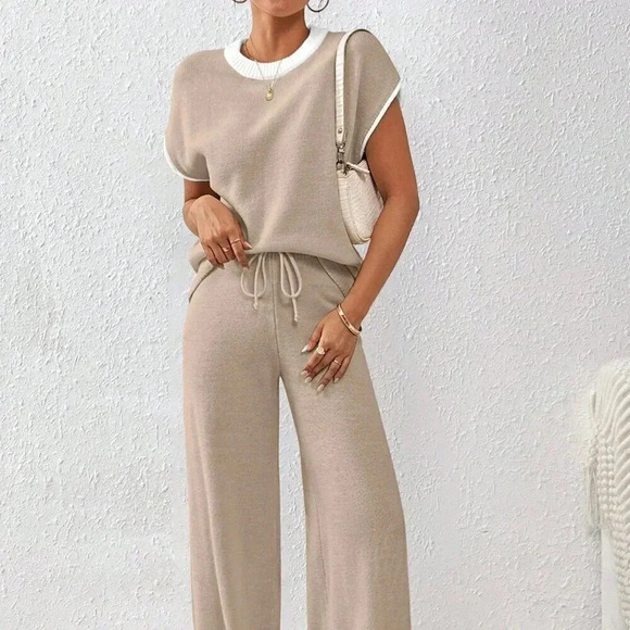 Camel Casual Women's Contrasting Color Drawstring Knitted Set